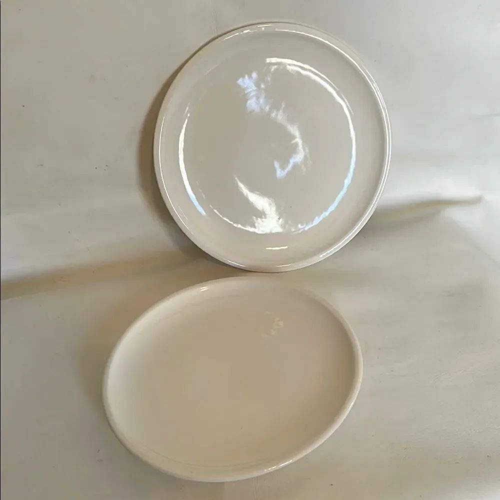 CMG Plates White Ceramic Set Of 2 Dinnerware Minimalist Design 10 1/2 In Round